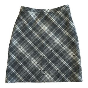 J. CREW GRAY WOOL PLAID SEQUINS A-LINE VINTAGE 90s SKIRT, WOMEN'S SIZE 10